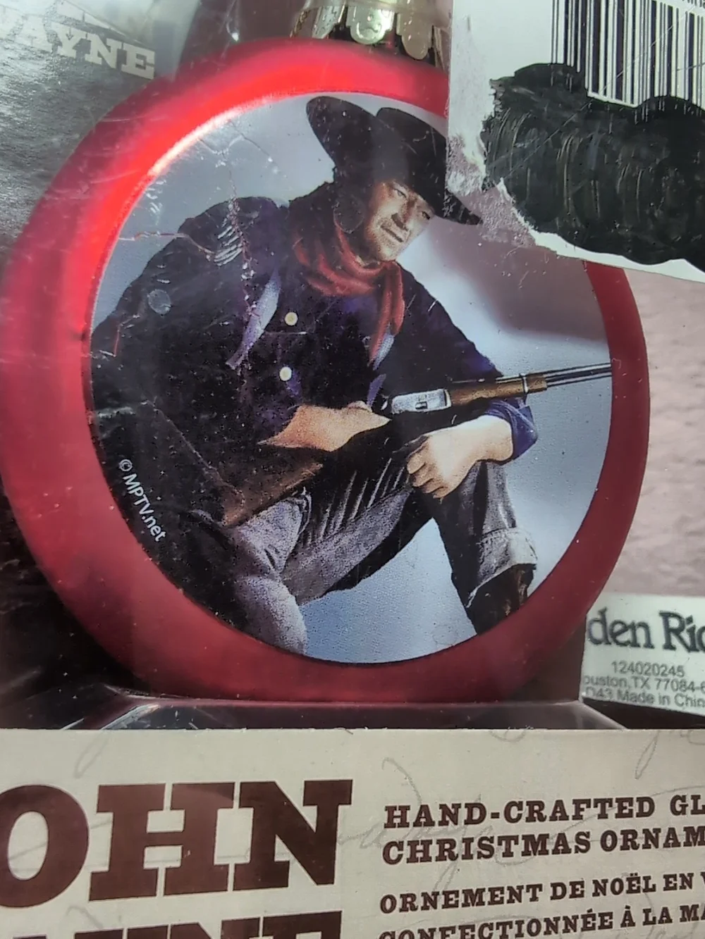 John Wayne Hand-Crafted Glass Christmas Ornament - Red Accent